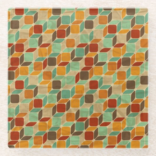 Retro geometrisch patroon 4 glazen onderzetter (Voorkant)