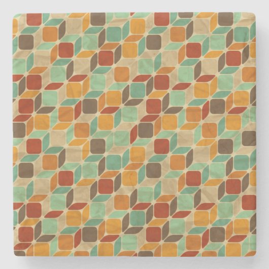 Retro geometrisch patroon 4 stenen onderzetter (Voorkant)