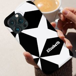 Retro geometrisch patroon Aangepaste naam Zwart &  Case-Mate iPhone Case