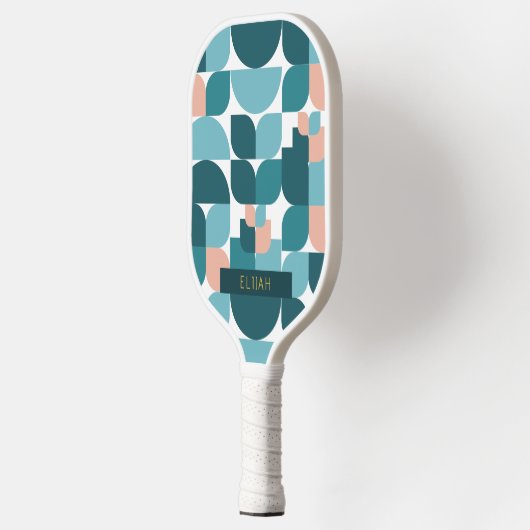 Retro Geometrisch Patroon Blauw & Roze Pickleball Paddle (Links)
