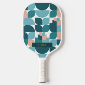 Retro Geometrisch Patroon Blauw & Roze Pickleball Paddle (Voorkant)