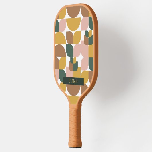 Retro geometrisch patroon bruin pickleball paddle (Links)