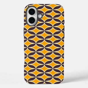 Retro geometrisch patroon geel en bruin blad iPhone 16 plus hoesje