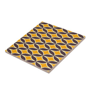 Retro geometrisch patroon geel en bruin blad tegeltje