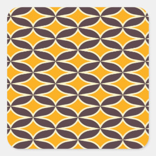 Retro geometrisch patroon geel en bruin blad vierkante sticker