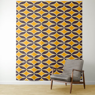 Retro geometrisch patroon geel en bruin blad wandkleed