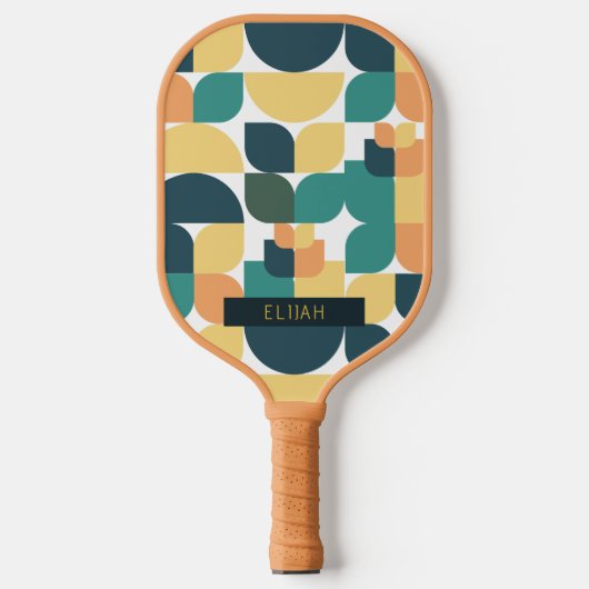Retro Geometrisch Patroon Geel & Groen Pickleball Paddle (Voorkant)