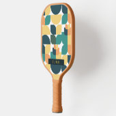 Retro Geometrisch Patroon Geel & Groen Pickleball Paddle (Links)