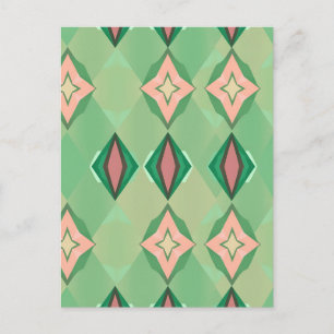 Retro geometrisch patroon groen roze diamant ster briefkaart