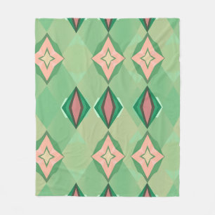Retro geometrisch patroon groen roze diamant ster fleece deken
