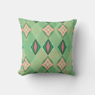 Retro geometrisch patroon groen roze diamant ster kussen