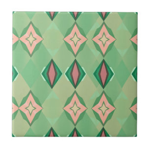 Retro geometrisch patroon groen roze diamant ster tegeltje