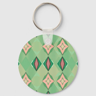 Retro geometrisch patroon groene roze diamant ster sleutelhanger