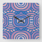 Retro geometrisch patroon in blauw en roze vierkante klok (Voorkant)