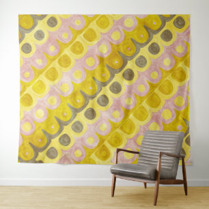Retro geometrisch patroon in geel en roze wandkleed