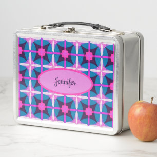 Retro geometrisch patroon in roze, paars & blauw  