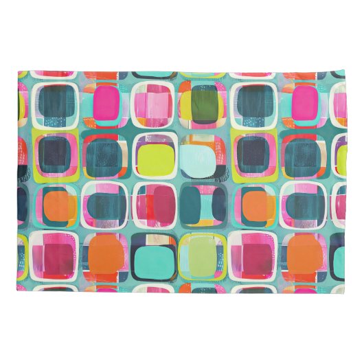 Retro geometrisch patroon levendig midden eeuw mod kussensloop (Achterkant)