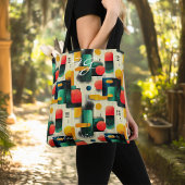 Retro geometrisch patroon met heldere kleuren tote bag