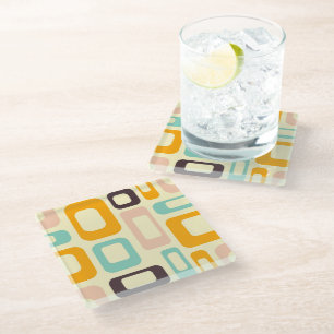 Retro geometrisch patroon met lichte beige achterg glazen onderzetter