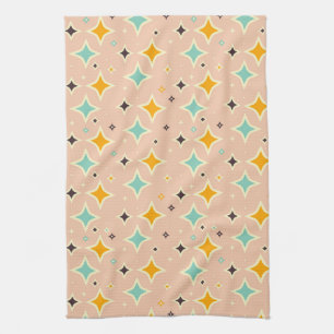 Retro geometrisch patroon met turkoois, oranje, zw theedoek