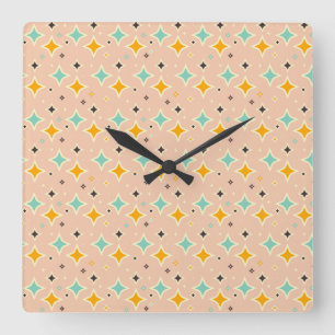 Retro geometrisch patroon met turkoois, oranje, zw vierkante klok