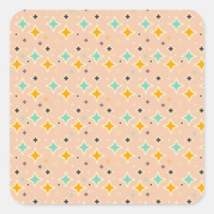 Retro geometrisch patroon met turkoois, oranje, zw vierkante sticker