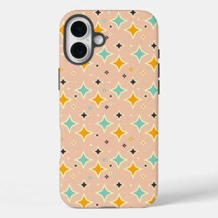 Retro geometrisch patroon met turquoise, oranje, z iPhone 16 plus hoesje