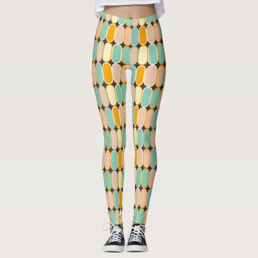 Retro geometrisch patroon met verticale ovalen leggings (Voorkant)