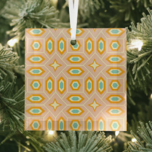 Retro geometrisch patroon met zeshoeken en sterren glas ornament