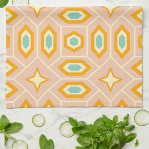 Retro geometrisch patroon met zeshoeken en sterren theedoek