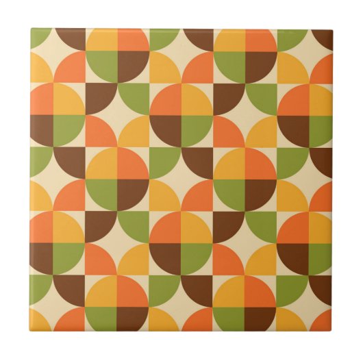 Retro Geometrisch Patroon Mid Mod Herfst Tegeltje (Voorkant)