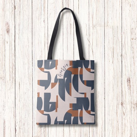 Retro Geometrisch Patroon Modern Monogram Tote Bag