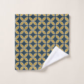 Retro geometrisch patroon Navy, Mosterd Bad Handdoek (Wasdoekje)