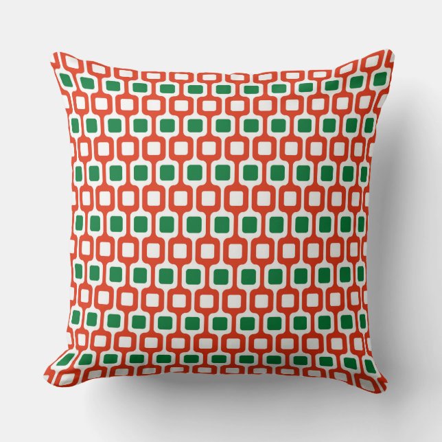 Retro Geometrisch Patroon: Rood en Groen Kussen (Voorkant)