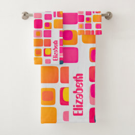 Retro Geometrisch Patroon van Mid Century Modern N Bad Handdoek