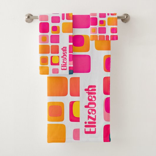 Retro Geometrisch Patroon van Mid Century Modern N Bad Handdoek (Insitu)