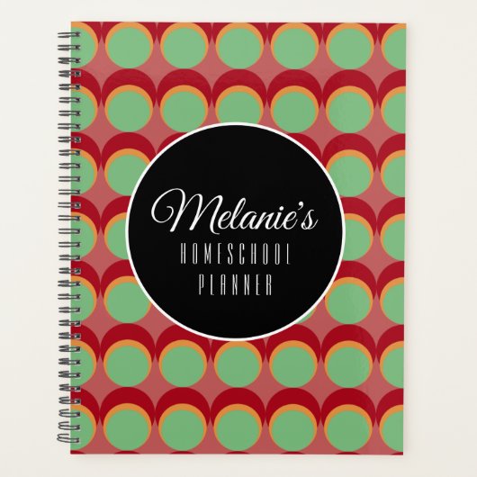Retro Geometrisch Rood Groen Stippen Homeschool Planner (Voorkant)