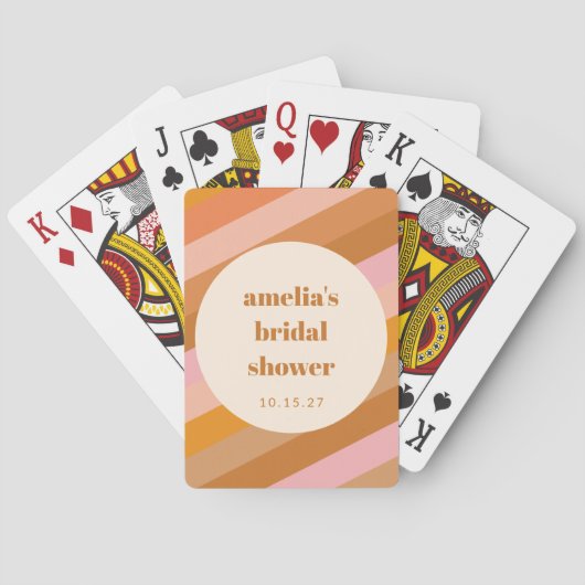 Retro Geometrisch Roze Oranje Aangepaste Bruidsdou Pokerkaarten (Achterkant)