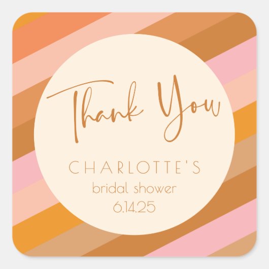 Retro Geometrisch Roze Roest Bruidsdouche Bedankt Vierkante Sticker (Voorkant)