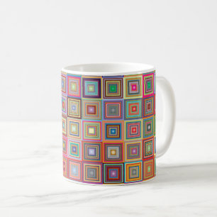 Retro geometrisch tegelpatroon vierkant koffiemok