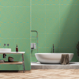 Retro geometrisch vierkant patroon – Krachtig oran Behang