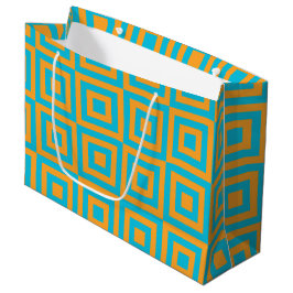 Retro geometrisch vierkant patroon – Krachtig oran Groot Cadeauzakje