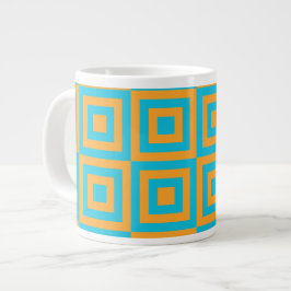 Retro geometrisch vierkant patroon – Krachtig oran Grote Koffiekop
