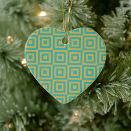 Retro geometrisch vierkant patroon – Krachtig oran Keramisch Ornament