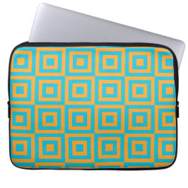 Retro geometrisch vierkant patroon – Krachtig oran Laptop Sleeve