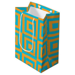 Retro geometrisch vierkant patroon – Krachtig oran Medium Cadeauzakje
