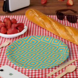 Retro geometrisch vierkant patroon – Krachtig oran Papieren Bordje