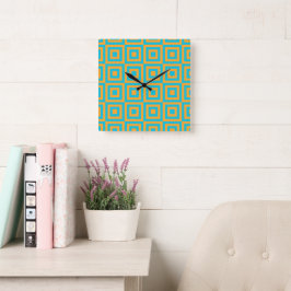Retro geometrisch vierkant patroon – Krachtig oran Vierkante Klok
