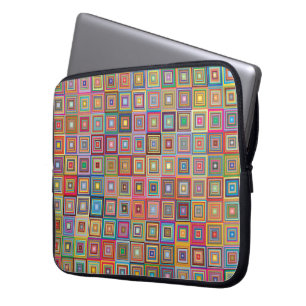 Retro geometrisch vierkant tegelpatroon laptop sleeve
