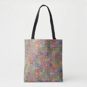 Retro geometrisch vierkant tegelpatroon tote bag (Voorkant)